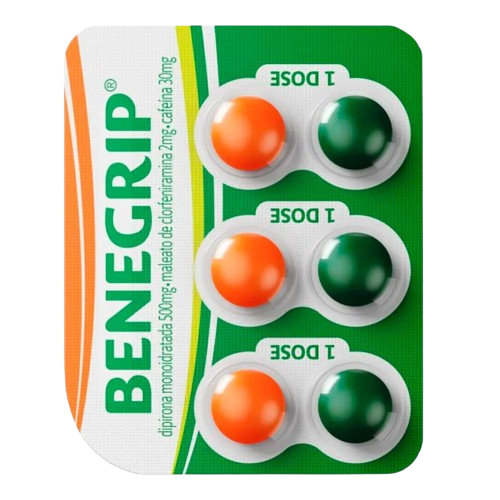 Antigripal e Antialérgico Benegrip 500mg + 30mg + 2mg 6 Comprimidos